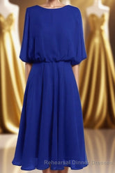 Royal Blue Long Sleeve Blouson-Style Bridesmaid Dress